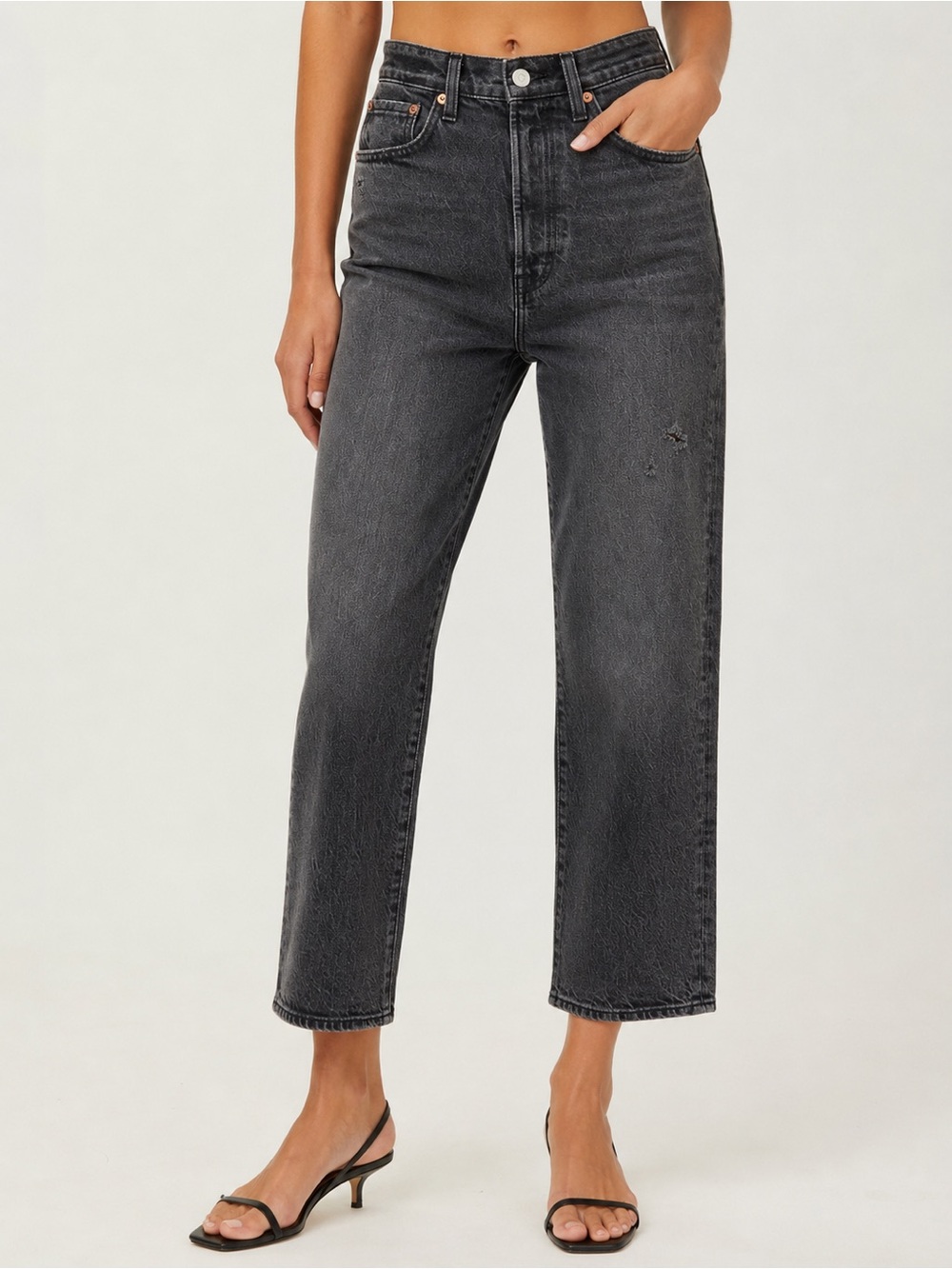 Pistola Black Wash Cropped Straight Leg Jeans Size 26 NWT High Rise Distressed